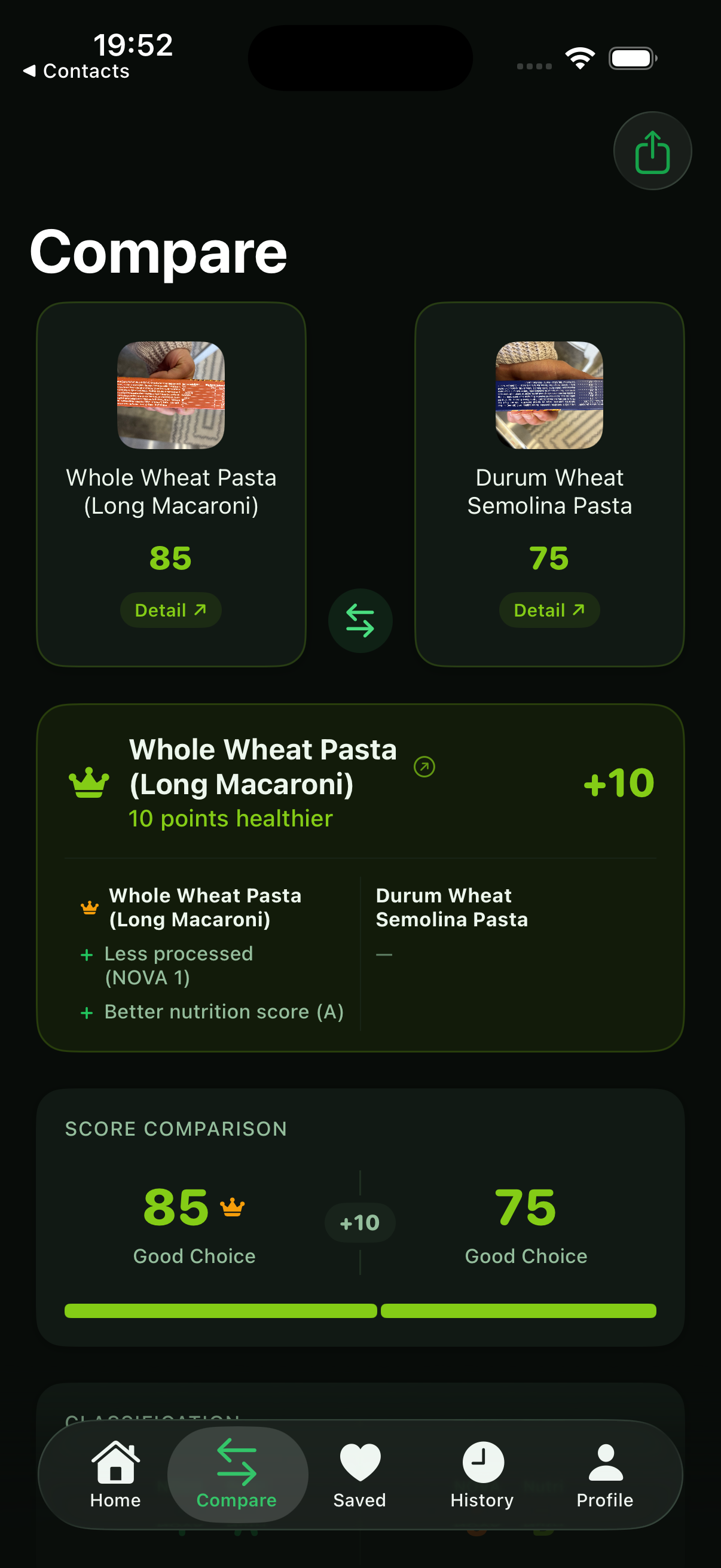 Side-by-side product comparison