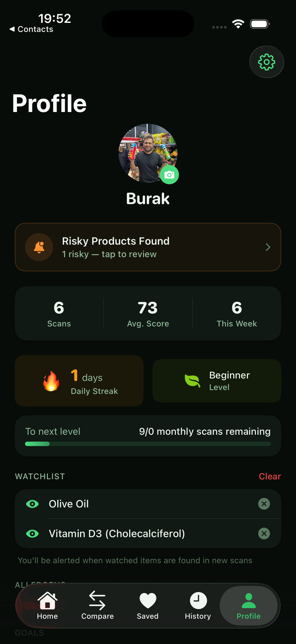 Personal health profile setup